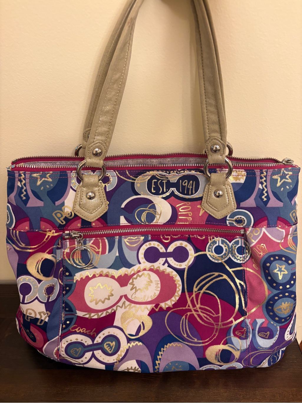 Coach Poppy Graffiti Pop C Signature Purple Glam Tote Canvas Rare Y2k Era